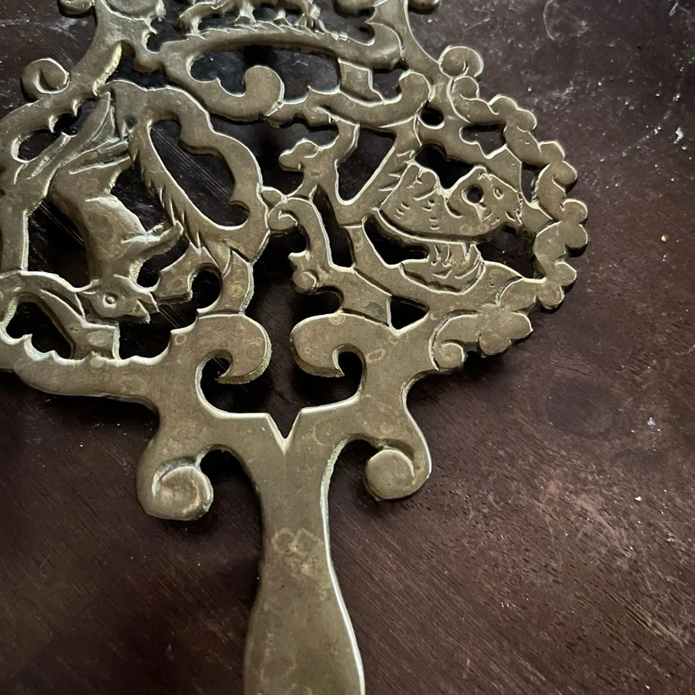 Vintage brass teapot rest trivet‎ English style lion squirrel & other animals
